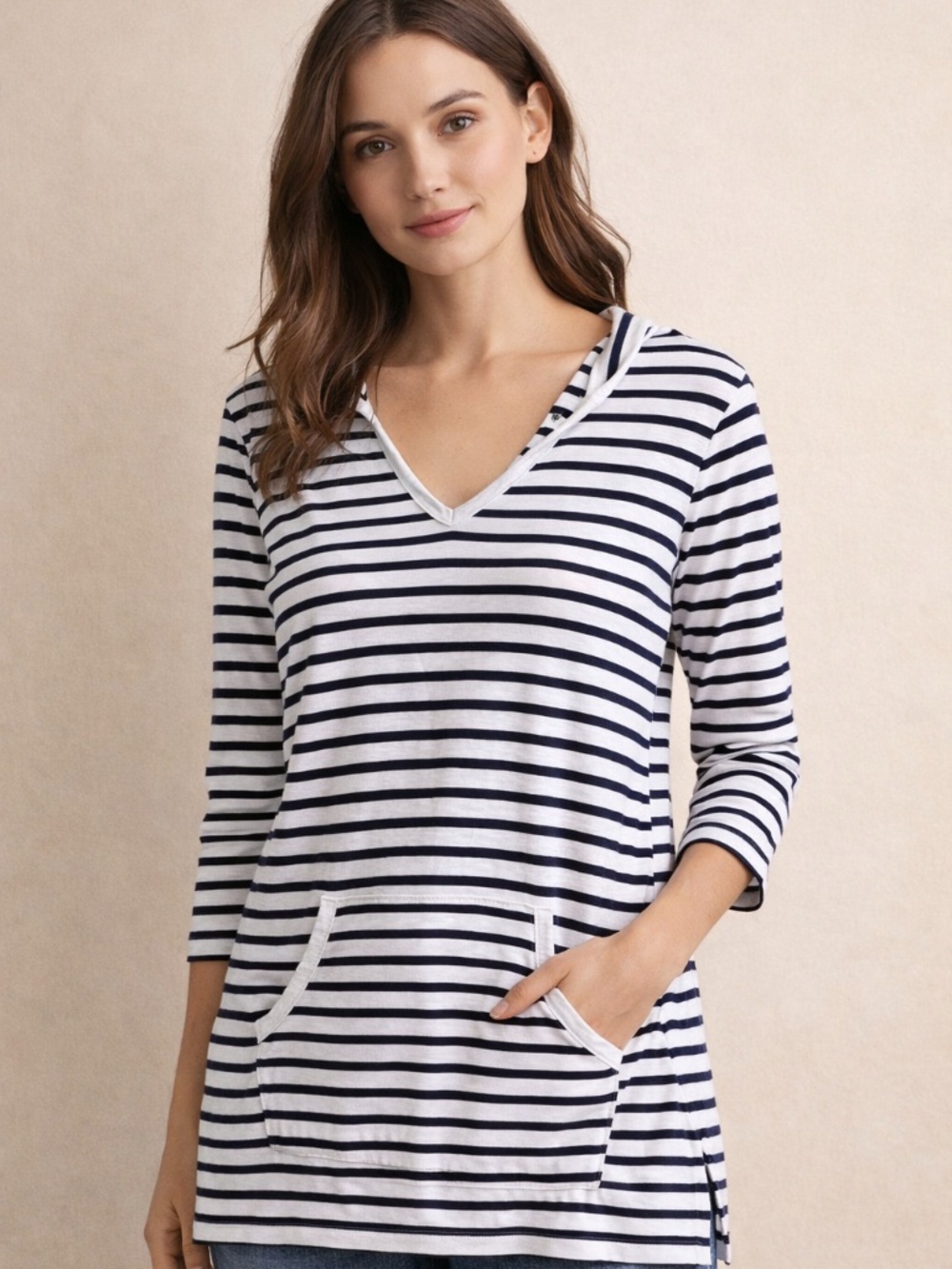 Banana Republic Cotton Hoodie Top Black White stripes size Medium